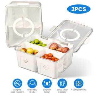 Home 2 pack airtight fruit & vegetable storage containers – 4 compartment food storage organizers