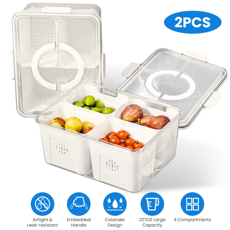 2 pack airtight fruit & vegetable storage containers – 4 compartment food storage organizers 2 pack airtight fruit & vegetable storage containers – 4 compartment food storage organizers