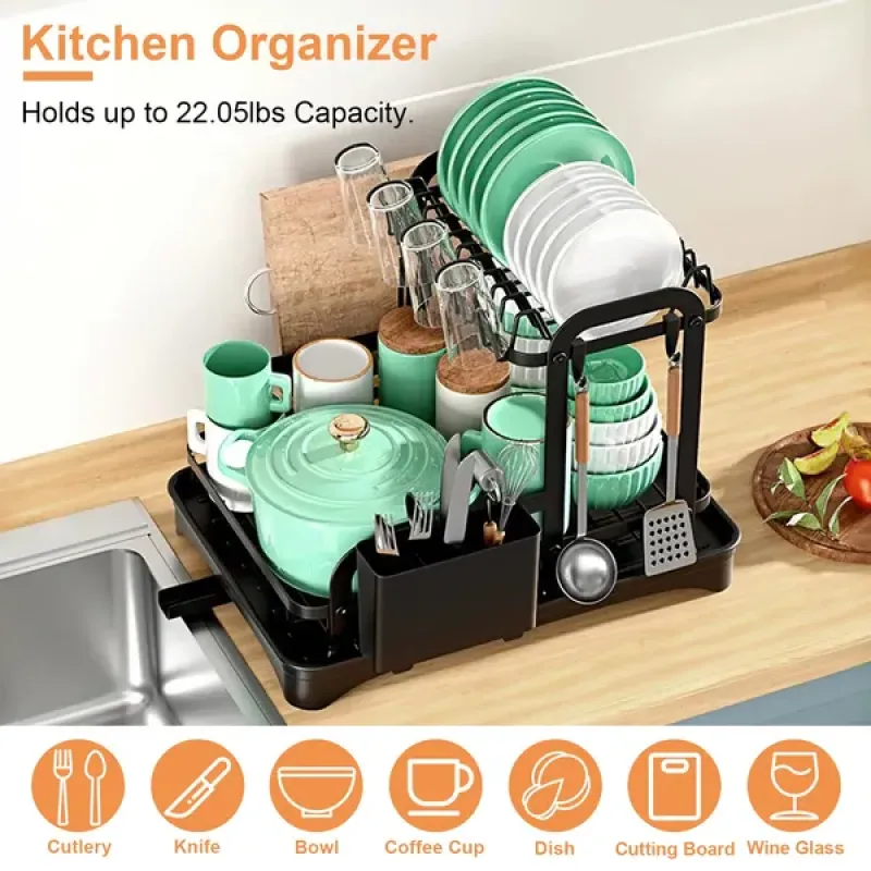 2 tier dish drying rack with drainboard – space saving kitchen counter organizer 2 tier dish drying rack with drainboard – space saving kitchen counter organizer