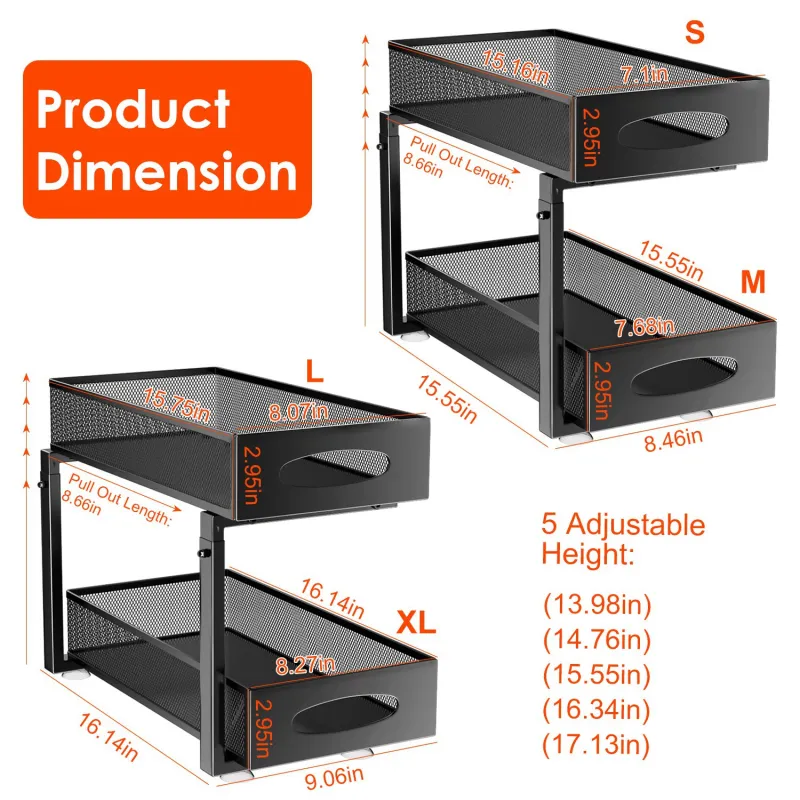 2pcs under sink organizer – 2 tier pull out cabinet storage rack with adjustable height mesh baskets 2pcs under sink organizer – 2 tier pull out cabinet storage rack with adjustable height mesh baskets